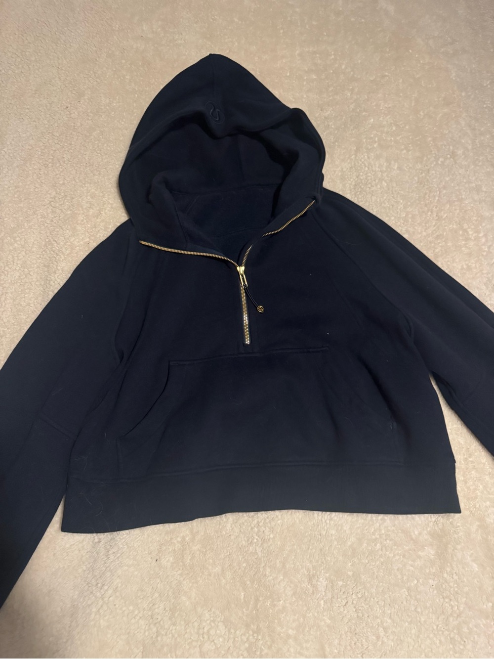 lululemon athletica navy hoodie with gold zipper